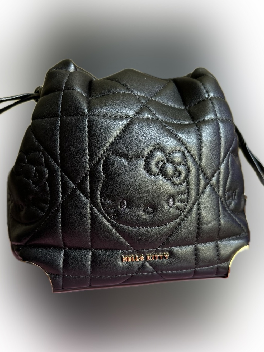 Hello Kitty Black Quilted Drawstring Crossbody Bag